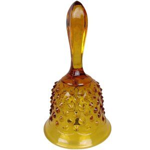 Vintage Fenton Glass Amber Bell Hobnail Colonial Square Handle With Clapper